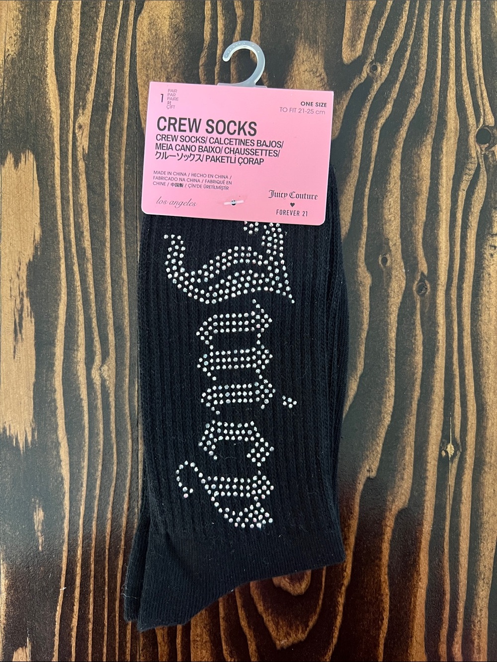 Juicy Couture Black Crew Socks with Rhinestone Logo